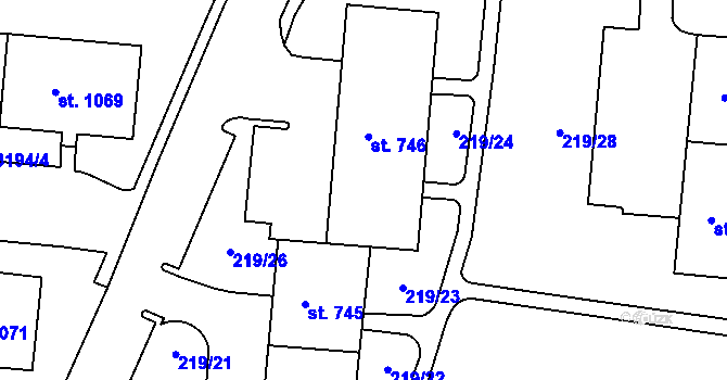 Parcela st. 746 v KÚ Toužim, Katastrální mapa
