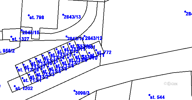 Parcela st. 772 v KÚ Toužim, Katastrální mapa