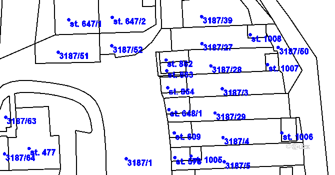 Parcela st. 864 v KÚ Toužim, Katastrální mapa