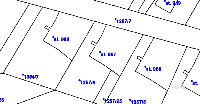 Parcela st. 967 v KÚ Toužim, Katastrální mapa