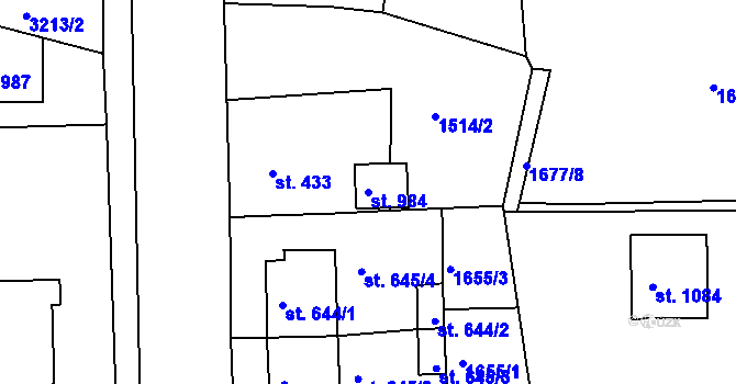 Parcela st. 984 v KÚ Toužim, Katastrální mapa