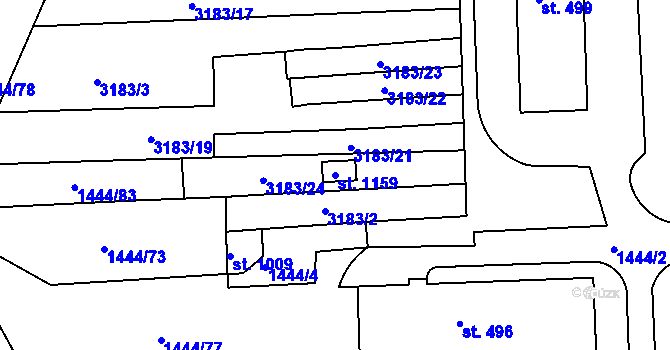 Parcela st. 1159 v KÚ Toužim, Katastrální mapa