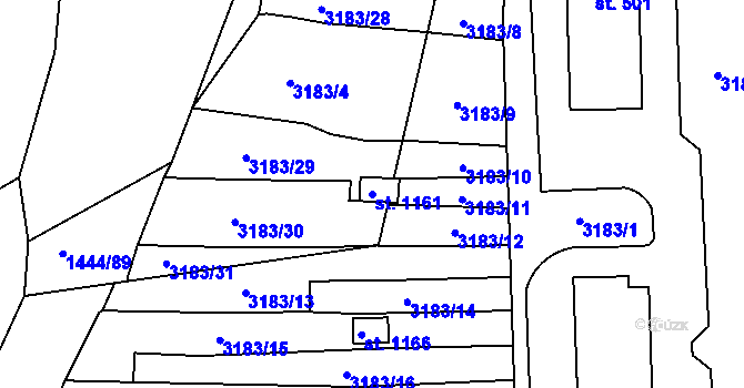 Parcela st. 1161 v KÚ Toužim, Katastrální mapa
