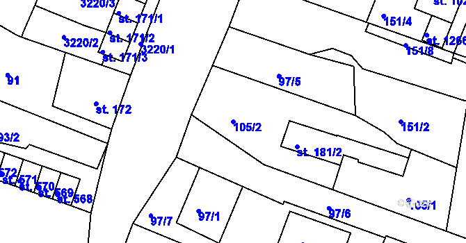 Parcela st. 105/2 v KÚ Toužim, Katastrální mapa