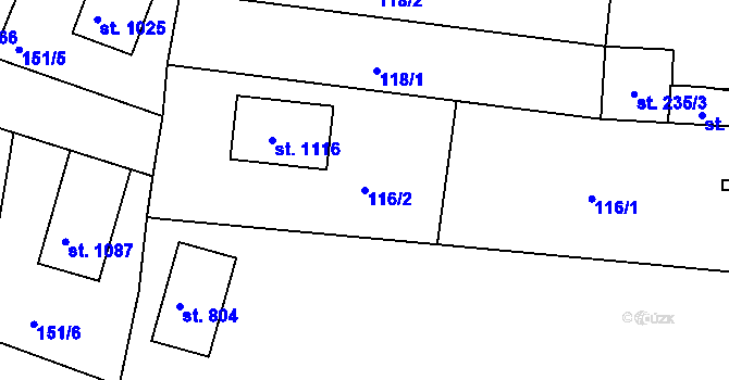 Parcela st. 116/2 v KÚ Toužim, Katastrální mapa