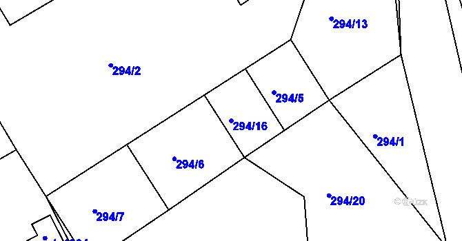 Parcela st. 294/16 v KÚ Toužim, Katastrální mapa