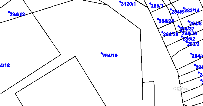 Parcela st. 294/19 v KÚ Toužim, Katastrální mapa