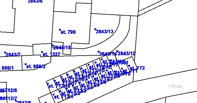 Parcela st. 2843/14 v KÚ Toužim, Katastrální mapa