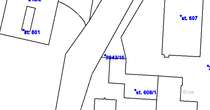 Parcela st. 2843/16 v KÚ Toužim, Katastrální mapa