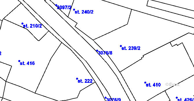 Parcela st. 3076/8 v KÚ Toužim, Katastrální mapa