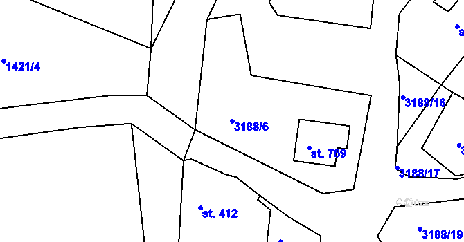 Parcela st. 3188/6 v KÚ Toužim, Katastrální mapa