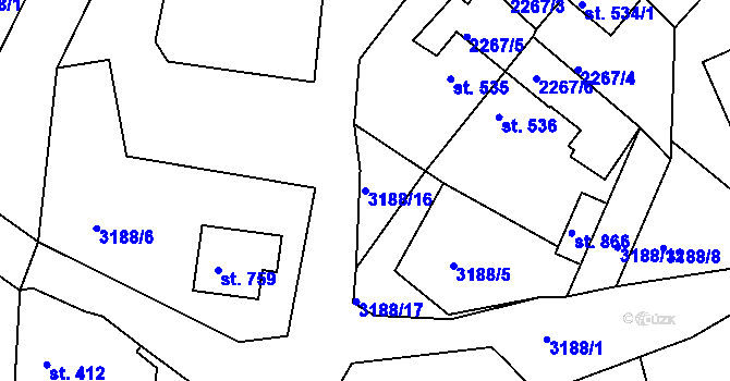Parcela st. 3188/16 v KÚ Toužim, Katastrální mapa