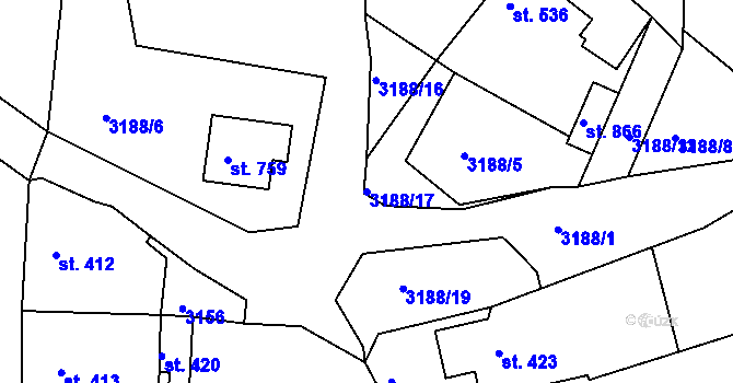 Parcela st. 3188/17 v KÚ Toužim, Katastrální mapa