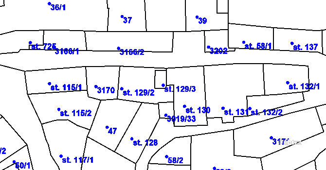 Parcela st. 129/3 v KÚ Toužim, Katastrální mapa