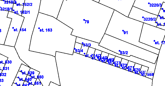 Parcela st. 93/3 v KÚ Toužim, Katastrální mapa