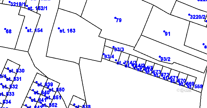 Parcela st. 93/4 v KÚ Toužim, Katastrální mapa
