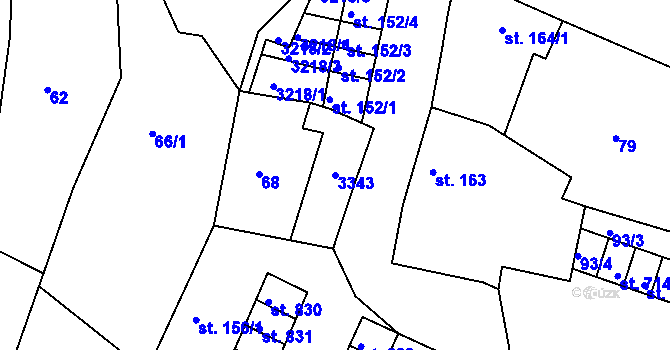 Parcela st. 3343 v KÚ Toužim, Katastrální mapa