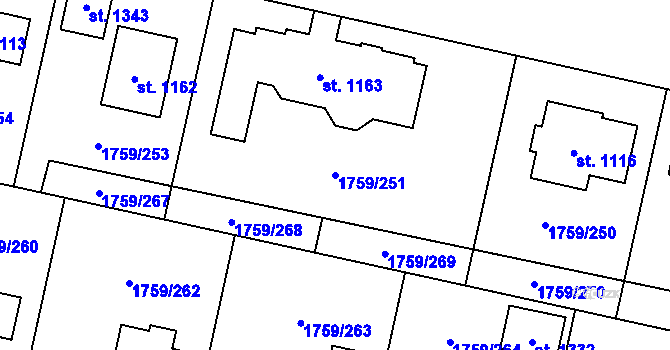 Parcela st. 1759/251 v KÚ Tovačov, Katastrální mapa