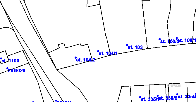 Parcela st. 104/1 v KÚ Tovačov, Katastrální mapa
