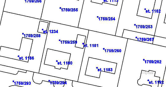 Parcela st. 1181 v KÚ Tovačov, Katastrální mapa