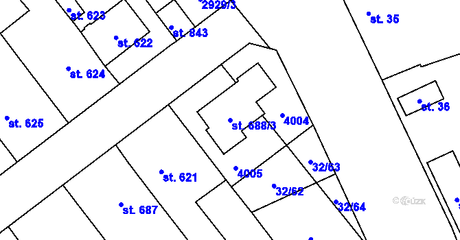 Parcela st. 688/3 v KÚ Tovačov, Katastrální mapa