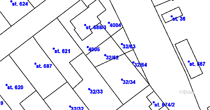 Parcela st. 32/62 v KÚ Tovačov, Katastrální mapa