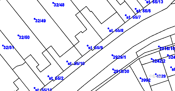 Parcela st. 55/9 v KÚ Tovačov, Katastrální mapa