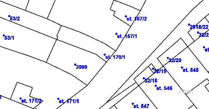 Parcela st. 170/1 v KÚ Tovačov, Katastrální mapa