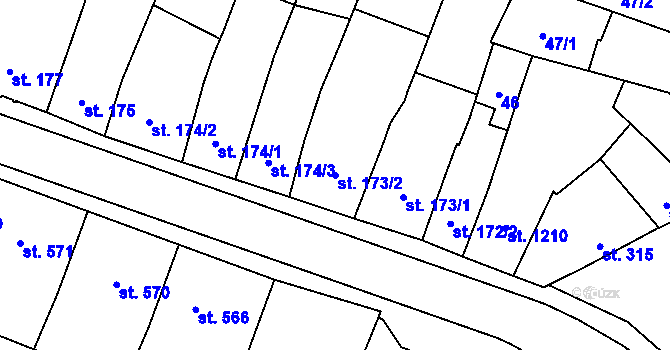 Parcela st. 173/2 v KÚ Tovačov, Katastrální mapa