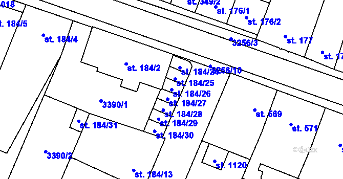 Parcela st. 184/26 v KÚ Tovačov, Katastrální mapa