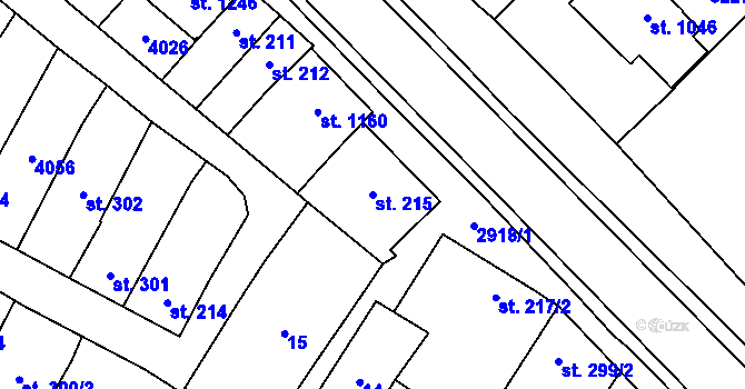 Parcela st. 215 v KÚ Tovačov, Katastrální mapa