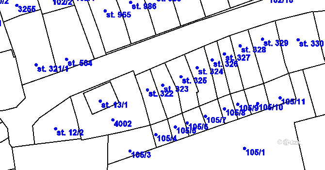 Parcela st. 323 v KÚ Tovačov, Katastrální mapa