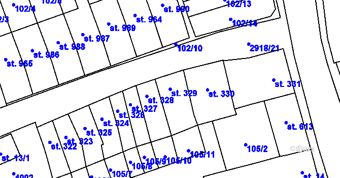 Parcela st. 329 v KÚ Tovačov, Katastrální mapa