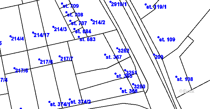 Parcela st. 367 v KÚ Tovačov, Katastrální mapa
