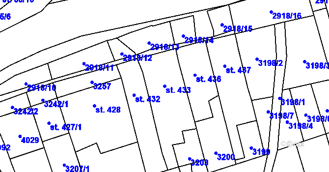 Parcela st. 433 v KÚ Tovačov, Katastrální mapa