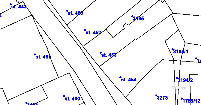 Parcela st. 453 v KÚ Tovačov, Katastrální mapa