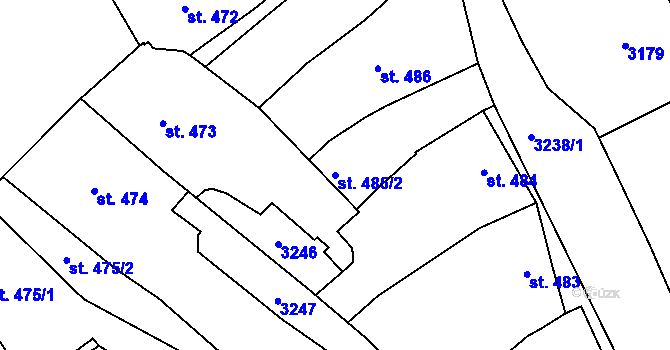 Parcela st. 485/2 v KÚ Tovačov, Katastrální mapa