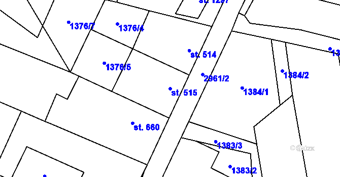 Parcela st. 515 v KÚ Tovačov, Katastrální mapa