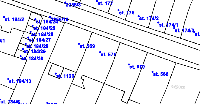 Parcela st. 571 v KÚ Tovačov, Katastrální mapa