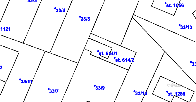 Parcela st. 614/1 v KÚ Tovačov, Katastrální mapa