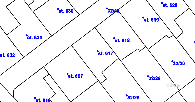 Parcela st. 617 v KÚ Tovačov, Katastrální mapa