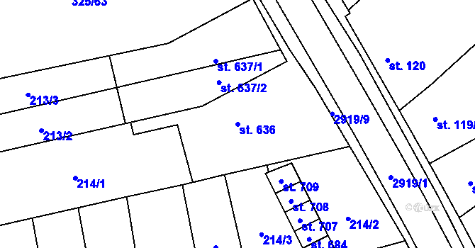 Parcela st. 636 v KÚ Tovačov, Katastrální mapa