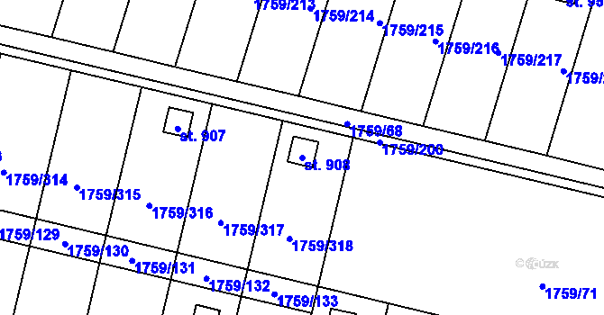 Parcela st. 908 v KÚ Tovačov, Katastrální mapa