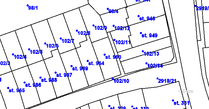 Parcela st. 990 v KÚ Tovačov, Katastrální mapa