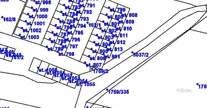 Parcela st. 991 v KÚ Tovačov, Katastrální mapa