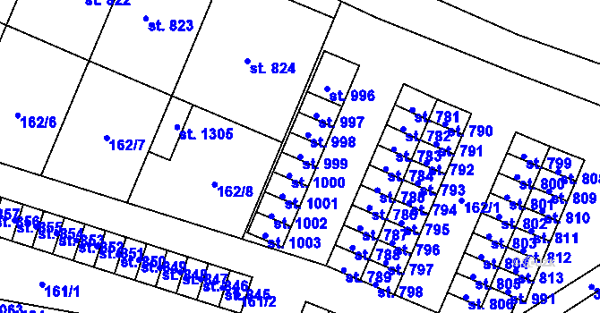 Parcela st. 999 v KÚ Tovačov, Katastrální mapa