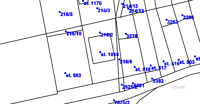 Parcela st. 1018 v KÚ Tovačov, Katastrální mapa