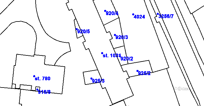 Parcela st. 1031 v KÚ Tovačov, Katastrální mapa