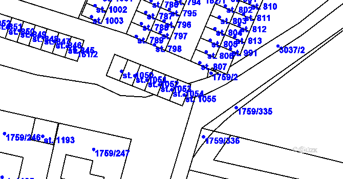 Parcela st. 1054 v KÚ Tovačov, Katastrální mapa