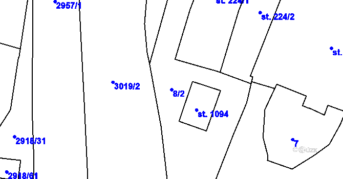 Parcela st. 8/2 v KÚ Tovačov, Katastrální mapa